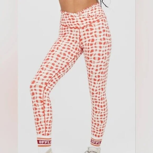 aerie Pants - Offline by Aerie gingham Real Me Xtra high waisted crossover Ruffle leggings L